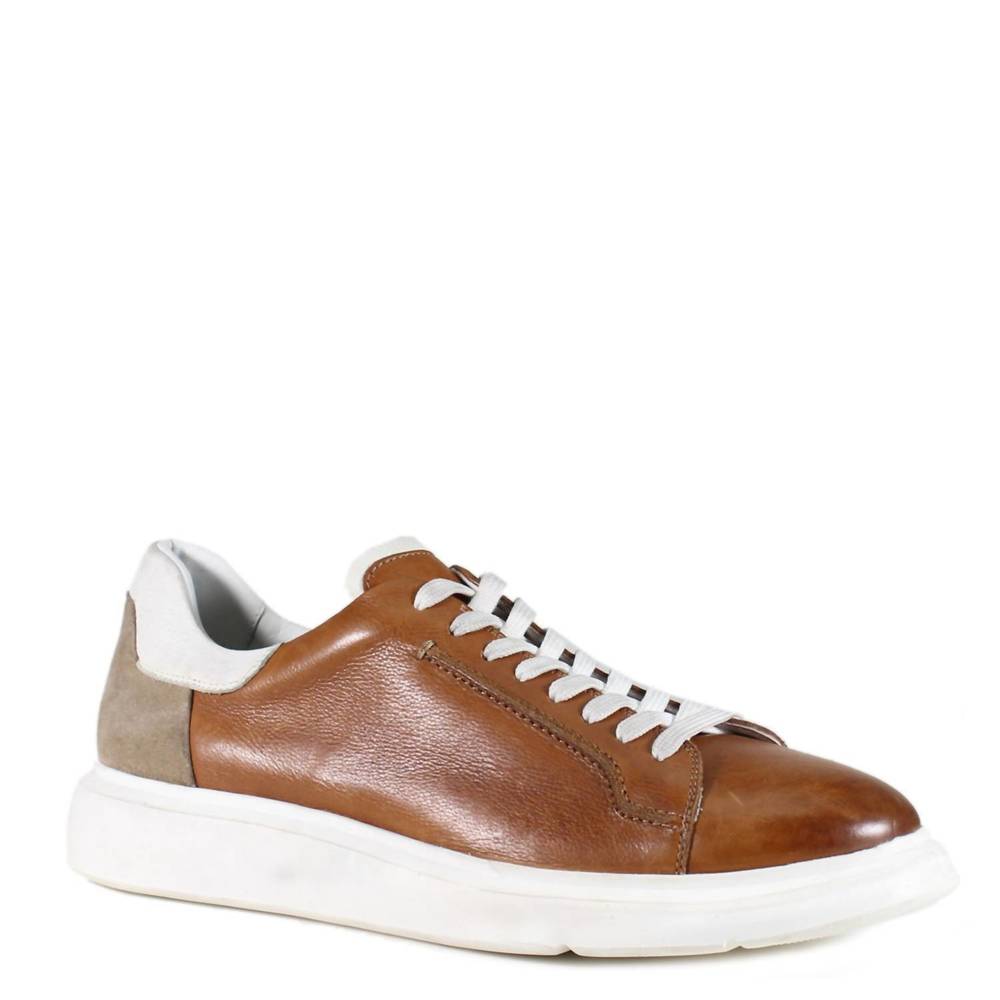 NEW DIBA TRUE men's tim ber leather lace-up sneaker in tan/white/taupe